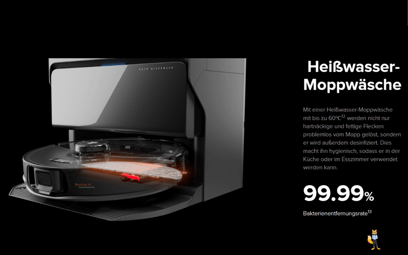 Die Funktionsweise der Heißwasser Moppwaschung ist zu sehen.